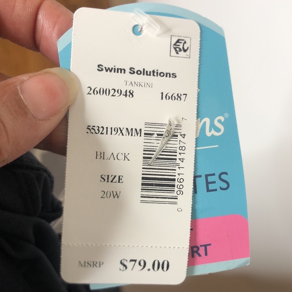 NWT Swim Solutions Women’s Plus Size Pleated Tankini Top Black 20W PLUS SIZE - Picture 8 of 8